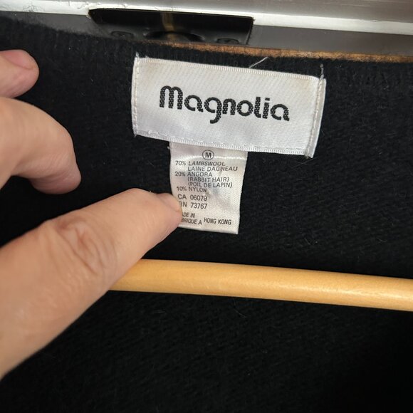 Vintage 90s Magnolia Black Beaded Applique Cardigan Lambswool Angora Sz M - Picture 5 of 7